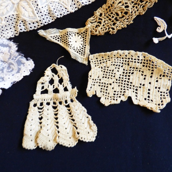 VTG antique Victorian hand made Trims Lace Edgings Patches 21 pieces ecru - Picture 8 of 11